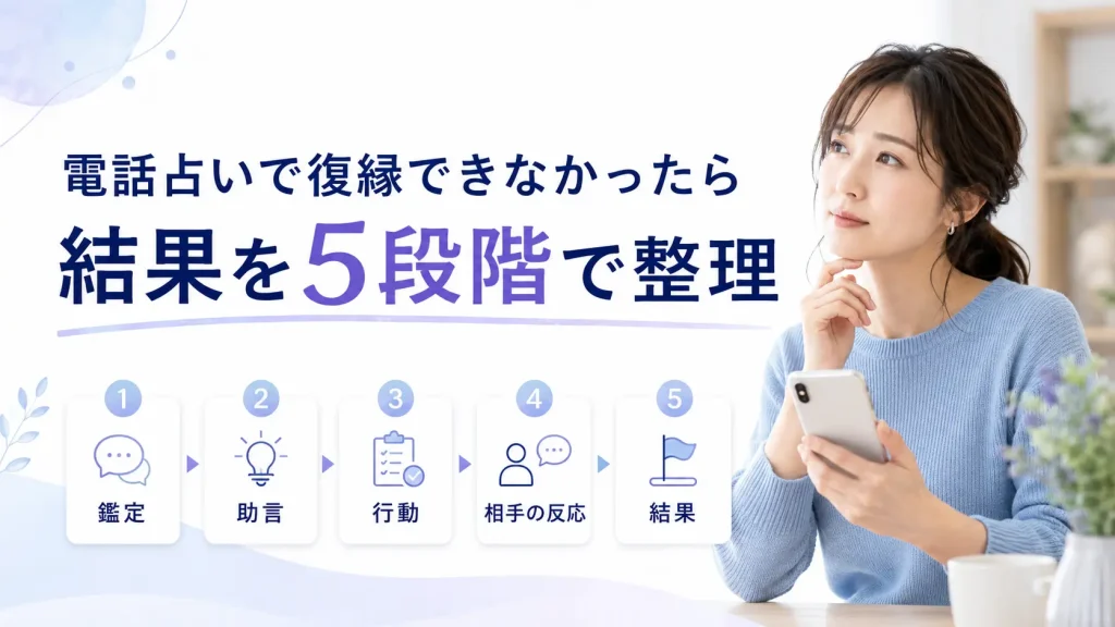 電話占いで復縁できなかったときに結果を5段階で整理することを表したアイキャッチ