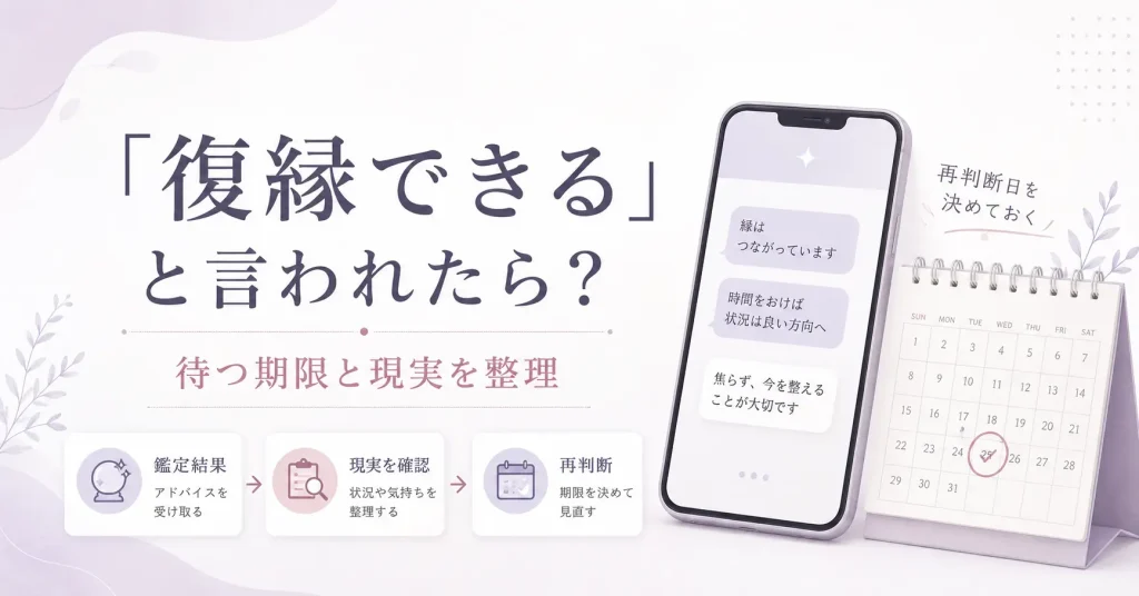 電話占いで復縁できると言われた後の待つ期限と現実の見方を表したアイキャッチ
