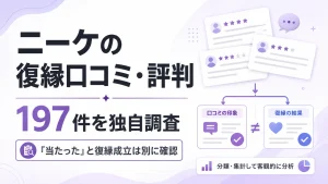 電話占いニーケの復縁口コミ・評判197件を独自調査した記事のアイキャッチ